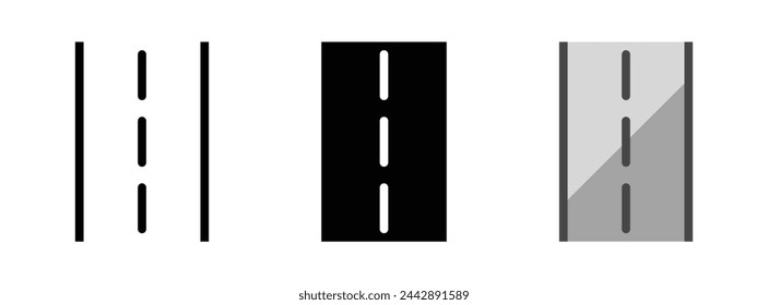 Icono de vector de carretera multipropósito en estilo de contorno, glifo, contorno relleno. Tres variantes de estilo de icono en un paquete.