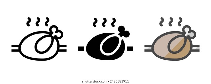Multipurpose rotisserie vector icon in outline, glyph, filled outline style. Three icon style variants in one pack.