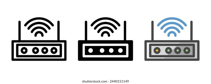 Multipurpose router vector icon in outline, glyph, filled outline style. Three icon style variants in one pack.