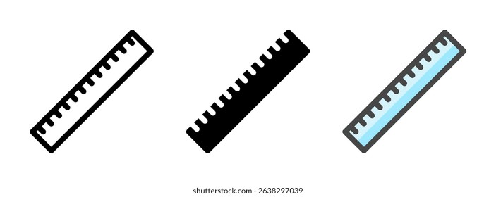 Multipurpose ruler vector icon in outline, glyph, filled outline style. Three icon style variants in one pack.