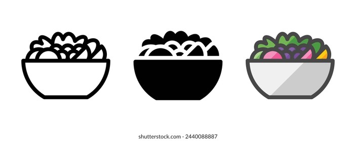 Multipurpose salad vector icon in outline, glyph, filled outline style. Three icon style variants in one pack.