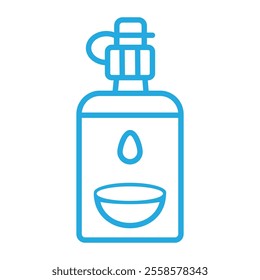 A multi-purpose saline solution flat style icon template, circle, and packing sticker design is blue on white.