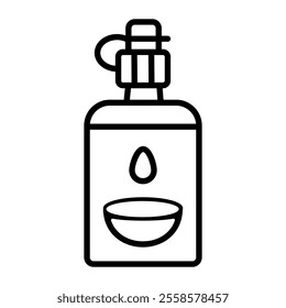 A multi-purpose saline solution flat style icon template, circle, and packing sticker design is black on white.