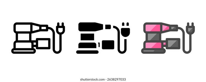 Multipurpose sander vector icon in outline, glyph, filled outline style. Three icon style variants in one pack.