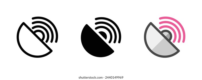 Multipurpose satellite dish vector icon in outline, glyph, filled outline style. Three icon style variants in one pack.