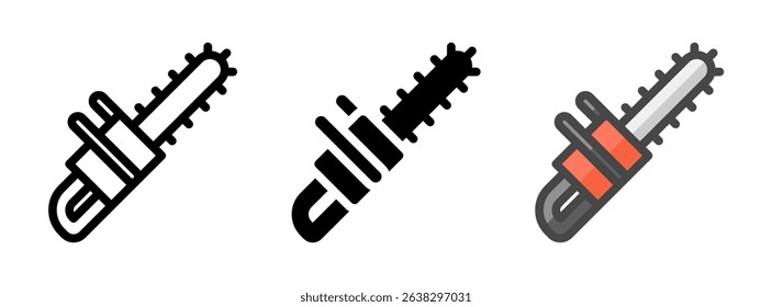 Multipurpose saw vector icon in outline, glyph, filled outline style. Three icon style variants in one pack.