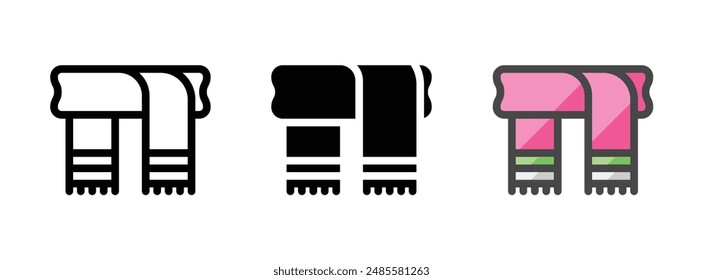 Multipurpose scarf vector icon in outline, glyph, filled outline style. Three icon style variants in one pack.