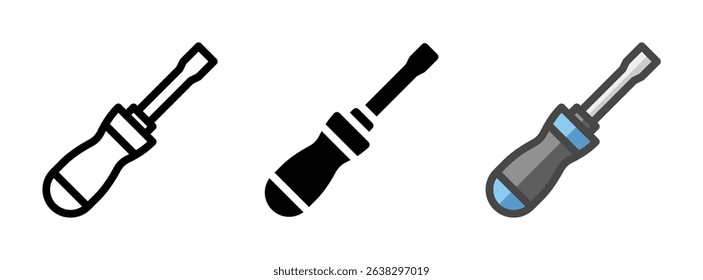 Multipurpose screwdriver vector icon in outline, glyph, filled outline style. Three icon style variants in one pack.