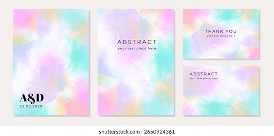 cartão de conjunto multiúso com arco-íris abstrato aquarela fundo