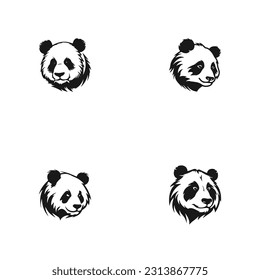 Multipurpose set of panda cute and funny Silhouette icons logo. Black and isolated on white background. Panda logo. Cartoon Character. Vector illustration.