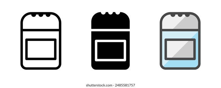 Multipurpose shaker vector icon in outline, glyph, filled outline style. Three icon style variants in one pack.