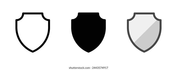 Multipurpose shield vector icon in outline, glyph, filled outline style. Three icon style variants in one pack.