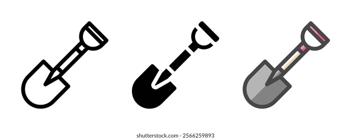 Multipurpose shovel vector icon in outline, glyph, filled outline style. Three icon style variants in one pack.