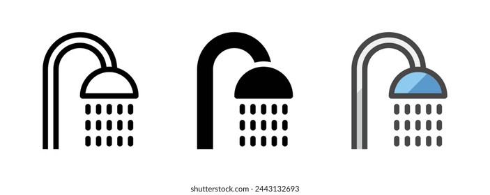 Multipurpose shower vector icon in outline, glyph, filled outline style. Three icon style variants in one pack.