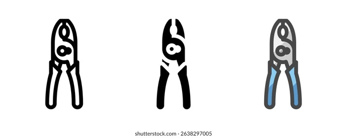 Multipurpose slip joint pliers vector icon in outline, glyph, filled outline style. Three icon style variants in one pack.