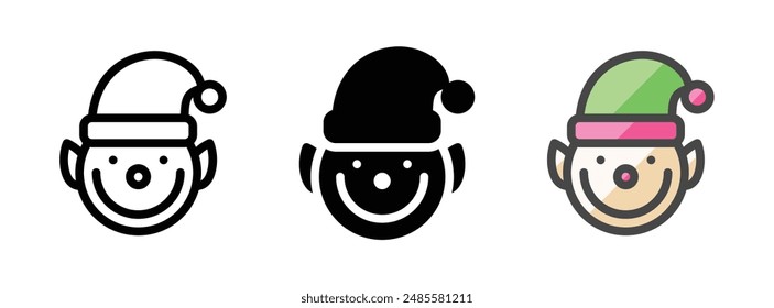 Multipurpose smiling elf vector icon in outline, glyph, filled outline style. Three icon style variants in one pack.