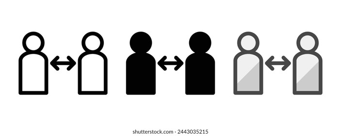 Multipurpose social distancing vector icon in outline, glyph, filled outline style. Three icon style variants in one pack.