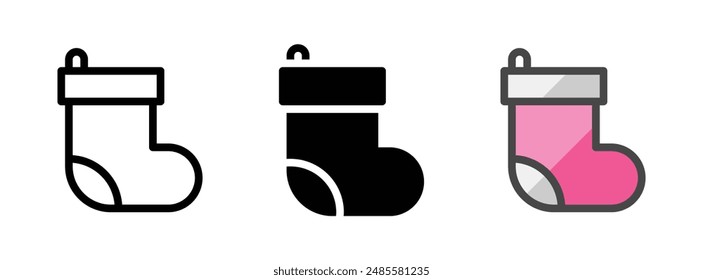 Multipurpose sock vector icon in outline, glyph, filled outline style. Three icon style variants in one pack.