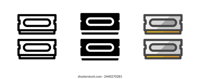 Multipurpose SODIMM kit vector icon in outline, glyph, filled outline style. Three icon style variants in one pack.