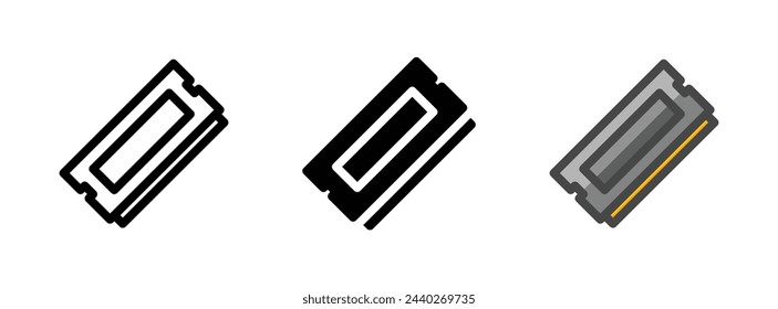 Icono de vector SODIMM multipropósito en estilo de contorno, glifo, contorno relleno. Tres variantes de estilo de icono en un paquete.