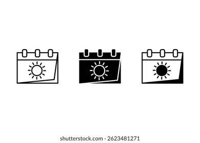 Multipurpose solar calendar vector icon in outline, gif, filled outline style. calendar summer, on white background
