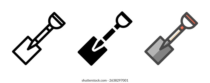 Multipurpose spade vector icon in outline, glyph, filled outline style. Three icon style variants in one pack.