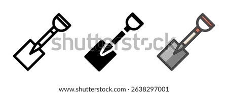Multipurpose spade vector icon in outline, glyph, filled outline style. Three icon style variants in one pack.