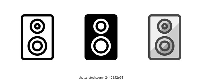 Multipurpose speaker vector icon in outline, glyph, filled outline style. Three icon style variants in one pack.