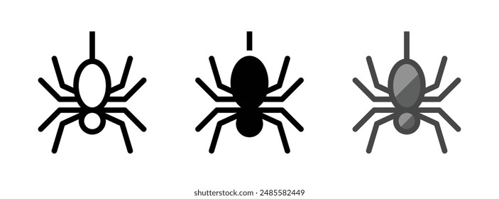 Multipurpose spider vector icon in outline, glyph, and filled outline style on white background.