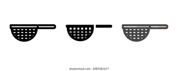 Multipurpose strainer vector icon in outline, glyph, filled outline style. Three icon style variants in one pack.