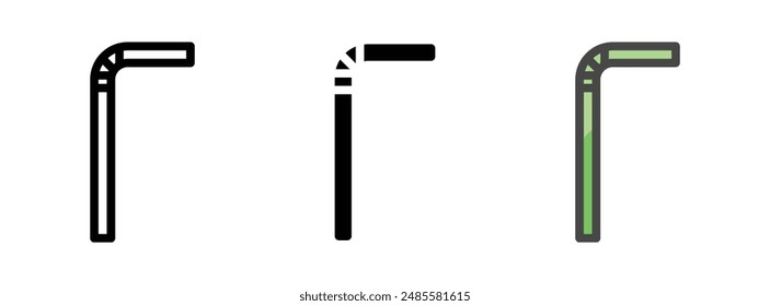 Multipurpose straw vector icon in outline, glyph, filled outline style. Three icon style variants in one pack.