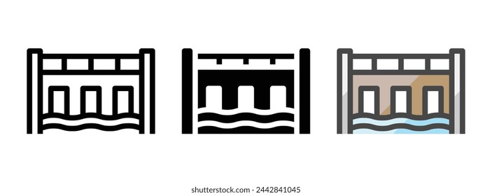 Mehrzweck-Tauchbrücke Vektor-Symbol in Umriss, Glyphe, gefüllte Umriss-Stil. Drei Varianten im Symbolstil in einem Paket.