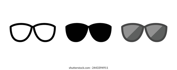 Multipurpose sunglasses vector icon in outline, glyph, filled outline style. Three icon style variants in one pack.