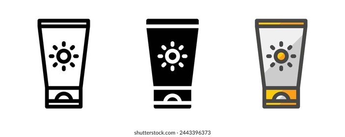 Icono de vector de pantalla solar multiuso en contorno, glifo, estilo de contorno relleno. Tres variantes de estilo de icono en un paquete.