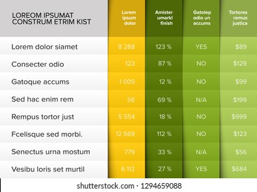 Multipurpose table layout template with nice folded design - yellow and green version