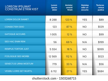 Multipurpose table layout template with nice folded design - blue and yellow version