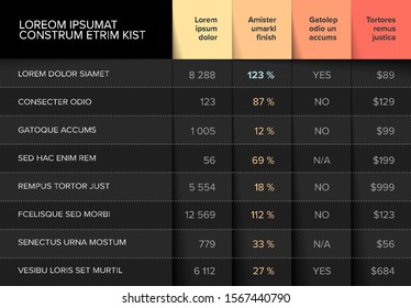 Multipurpose table layout template with nice folded design - dark black version