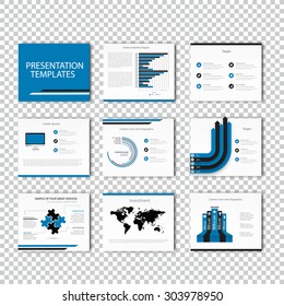 Multipurpose template for presentation slides with graphs and charts - blue and black version. Perfect for your business report or personal use.