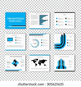 Multipurpose template for presentation slides with graphs and charts - blue and black version. Perfect for your business report or personal use.