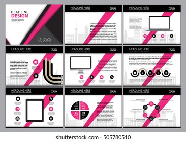 Multipurpose template for presentation slides with graphs and charts - pink and black version. 