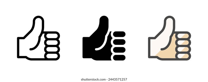 Multipurpose thumbs up vector icon in outline, glyph, filled outline style. Three icon style variants in one pack.