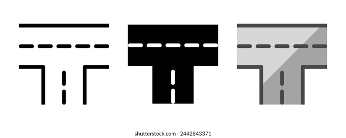 Multipurpose T-junction vector icon in outline, glyph, filled outline style. Three icon style variants in one pack.