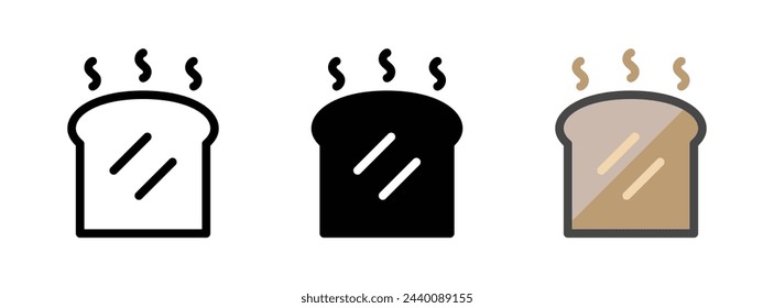 Multipurpose toasted bread vector icon in outline, glyph, filled outline style. Three icon style variants in one pack.