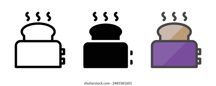 Multipurpose toaster vector icon in outline, glyph, filled outline style. Three icon style variants in one pack.