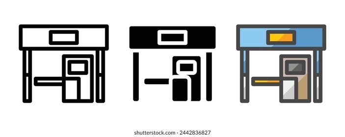 Icono de vector de plaza de peaje multipropósito en estilo de contorno, glifo, contorno relleno. Tres variantes de estilo de icono en un paquete.