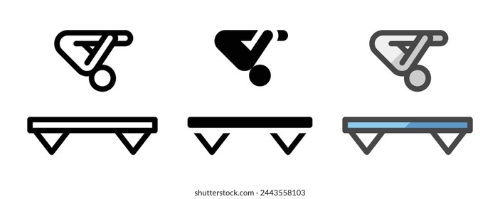 Multipurpose trampoline gymnastics vector icon in outline, glyph, filled outline style. Three icon style variants in one pack.