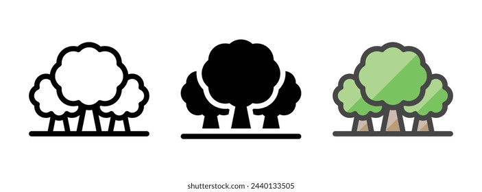 Multipurpose trees vector icon in outline, glyph, filled outline style. Three icon style variants in one pack.