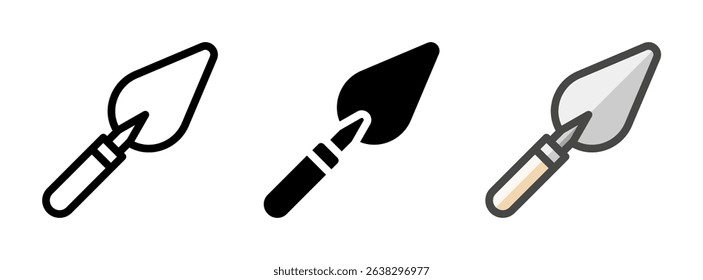 Multipurpose trowel vector icon in outline, glyph, filled outline style. Three icon style variants in one pack.