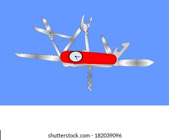 Multipurpose vector illustration of knife, isolated on blue background. 