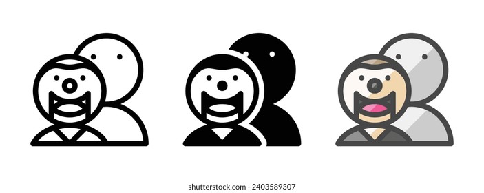 Mehrzweck-Ventriloquist-Puppensymbol in Umriss, Glyphe, voller Umriss-Stil. Verschiedene Arten von Puppe Vektorsymbol. Drei Varianten in einem Paket.